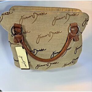 JUNIOR DRAKE Beige Signature Canvas Carry On Tote Handbag With Brown Handle NWT